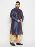 Vastramay Men's Plus Size Navy Blue Zari Weaved Kurta Dhoti Set